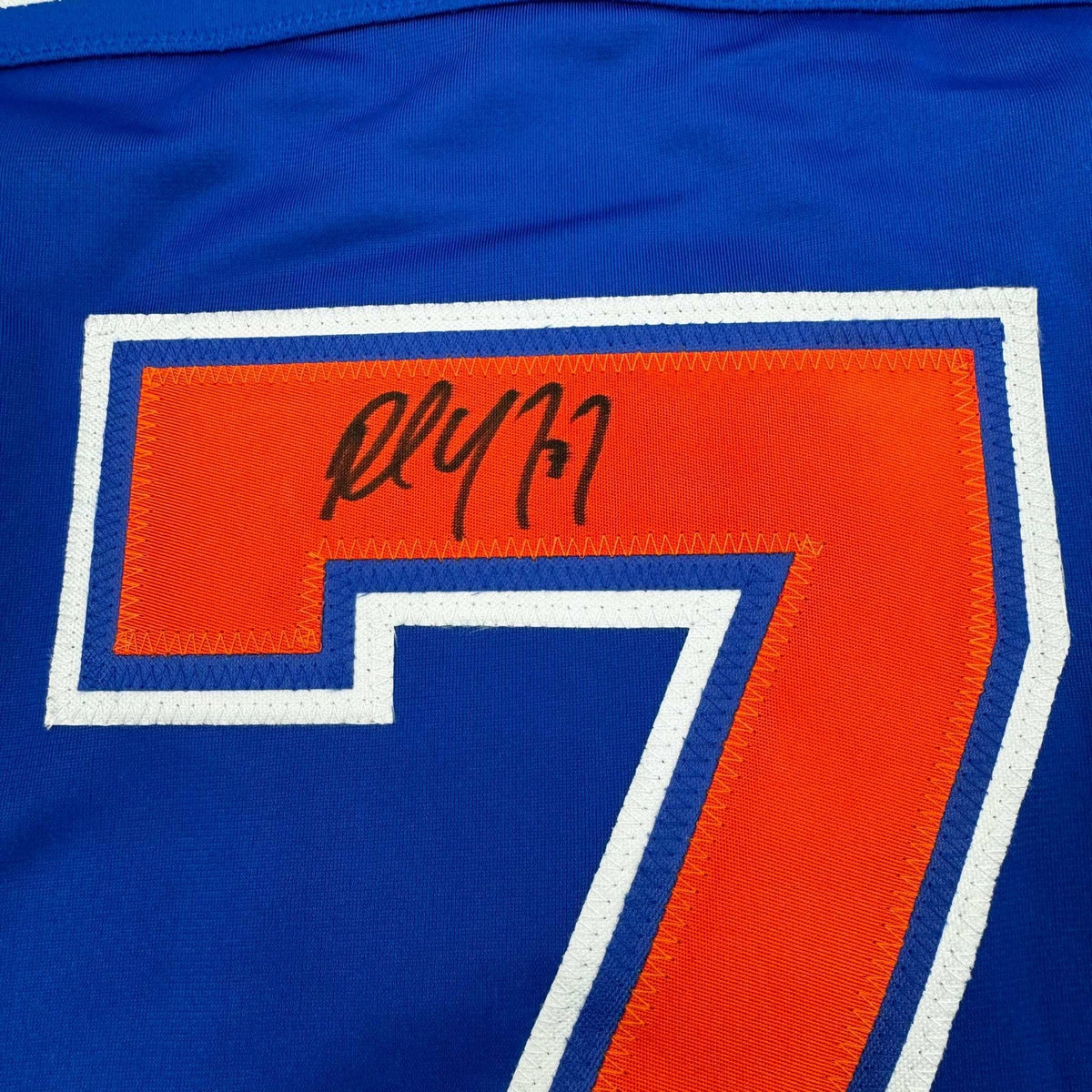 Autographed/Signed Paul Coffey Edmonton Blue Hockey Jersey JSA COA