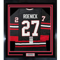 Framed Autographed/Signed Jeremy Roenick 35x39 Chicago Black Hockey Jersey JSA COA