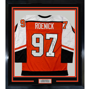Framed Autographed/Signed Jeremy Roenick 35x39 Philadelphia Orange Hockey Jersey Beckett BAS COA