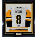 Framed Autographed/Signed Mark Recchi 35x39 Pittsburgh White Hockey Jersey JSA COA