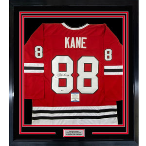 Framed Autographed/Signed Patrick Kane 35x39 Chicago Red Hockey Jersey Beckett BAS COA