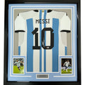 Framed Autographed/Signed Lionel Leo Messi 35x39 Argentina Blue Soccer Jersey Beckett BAS COA