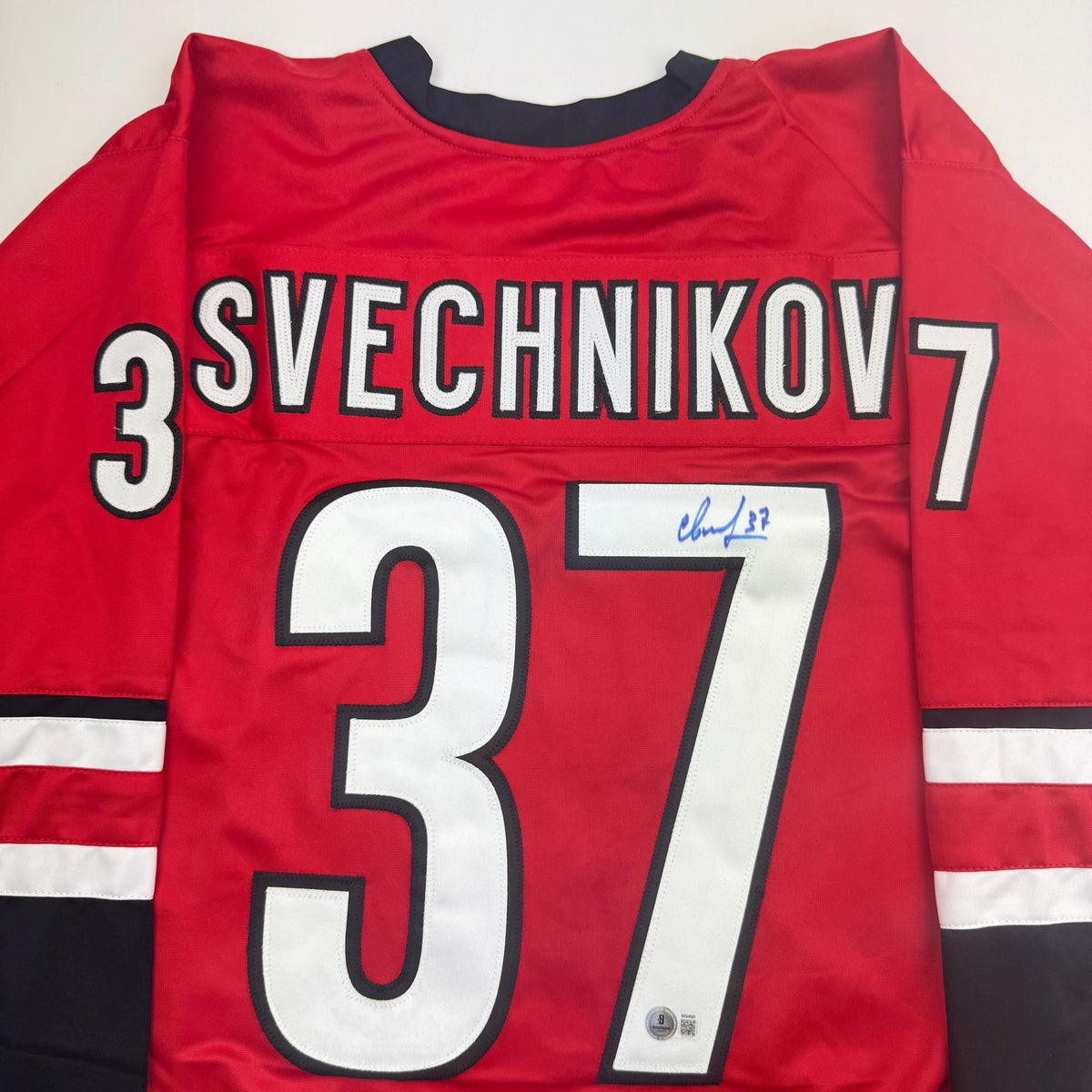 Autographed/Signed Andrei Svechnikov Carolina Red Hockey Jersey Beckett BAS COA