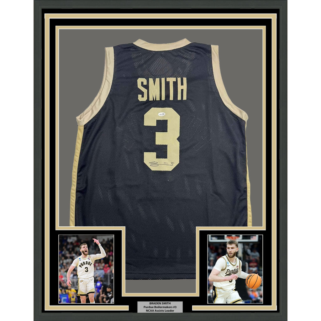 Framed Autographed/Signed Braden Smith 35x39 Purdue Black College Basketball Jersey JSA COA