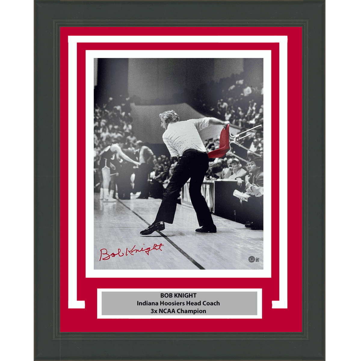 Framed Autographed/Signed Bobby Bob Knight Chair Throw Indiana Hoosiers 16x20 College Basketball Photo Beckett BAS COA