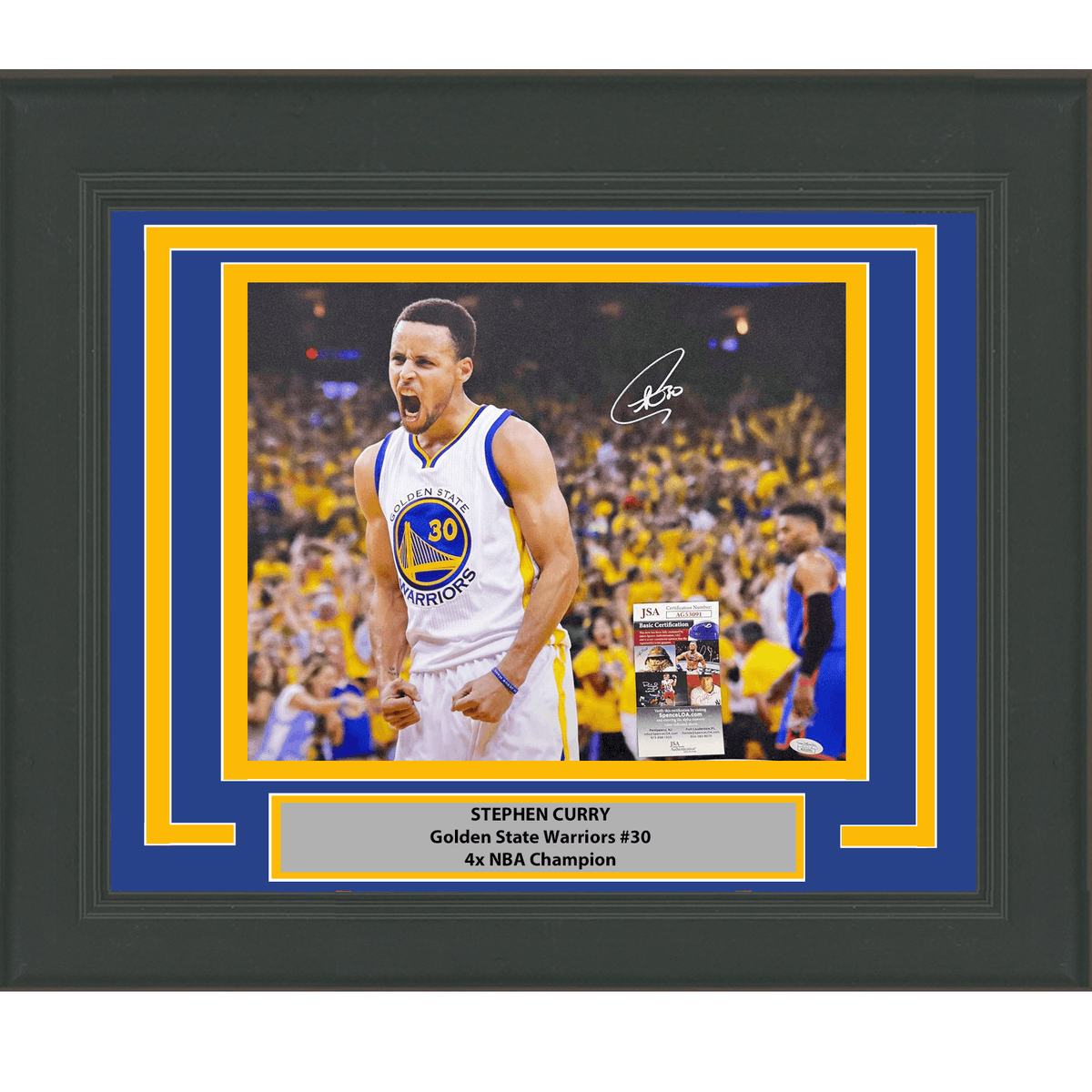 Framed Autographed/Signed Stephen Steph Curry Golden State Warriors 16x20 Basketball Photo JSA COA