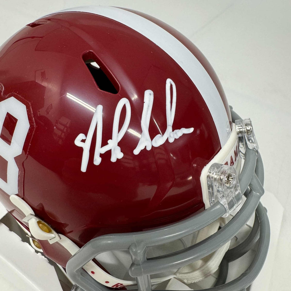 Autographed/Signed Nick Saban Alabama Crimson Tide Mini College Football Helmet Beckett BAS COA