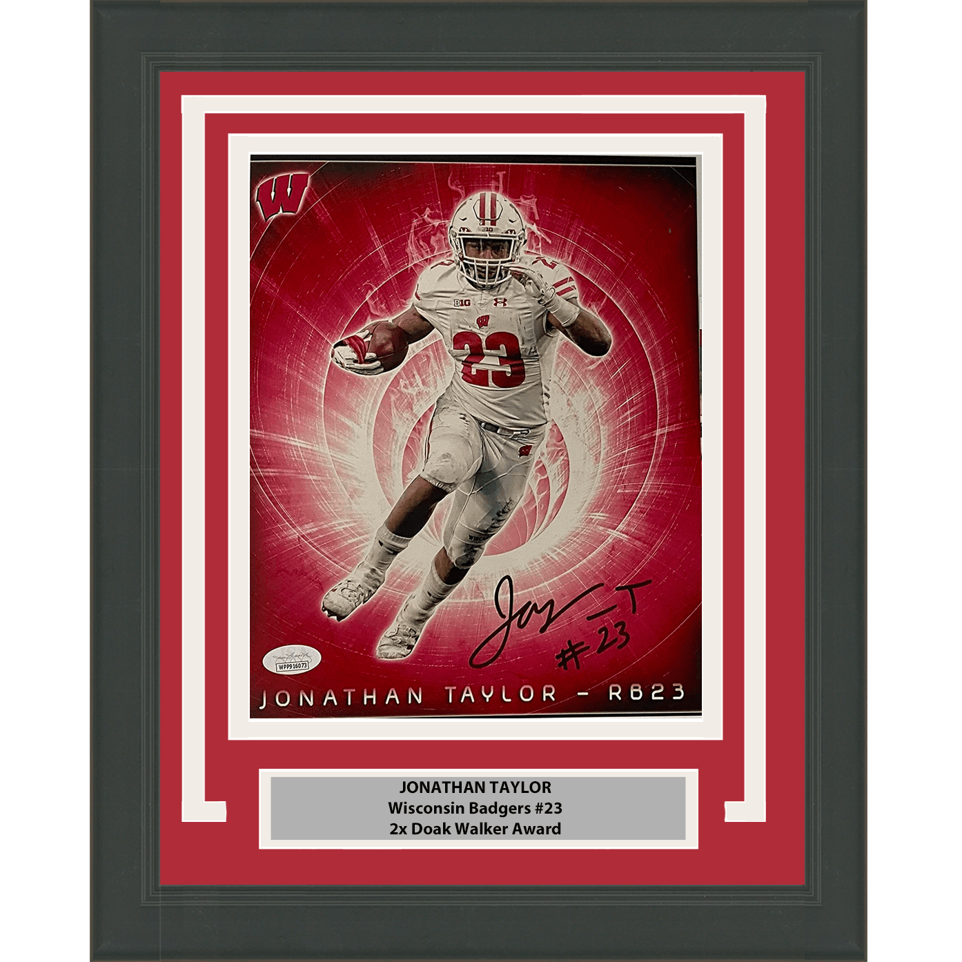 Framed Autographed/Signed Jonathan Taylor Wisconsin Badgers 8x10 College Football Photo JSA COA #9