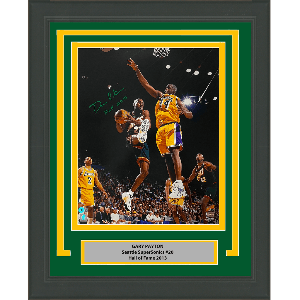 Framed Autographed/Signed Gary Payton HOF 2013 Seattle Supersonics 16x20 Basketball Photo Beckett BAS COA