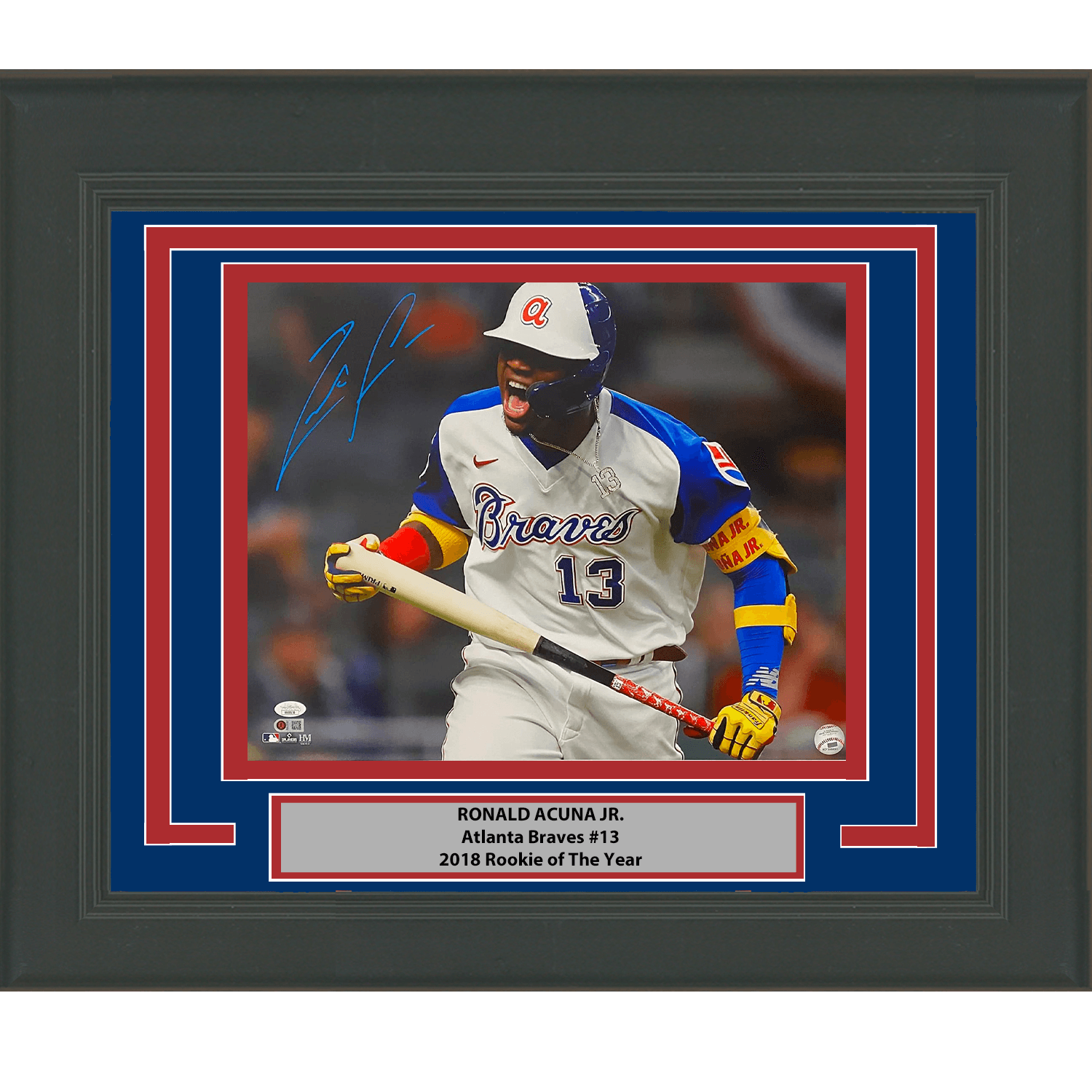 Framed Autographed/Signed Ronald Acuna Jr. Atlanta Braves 16x20 Baseball Photo JSA COA #11