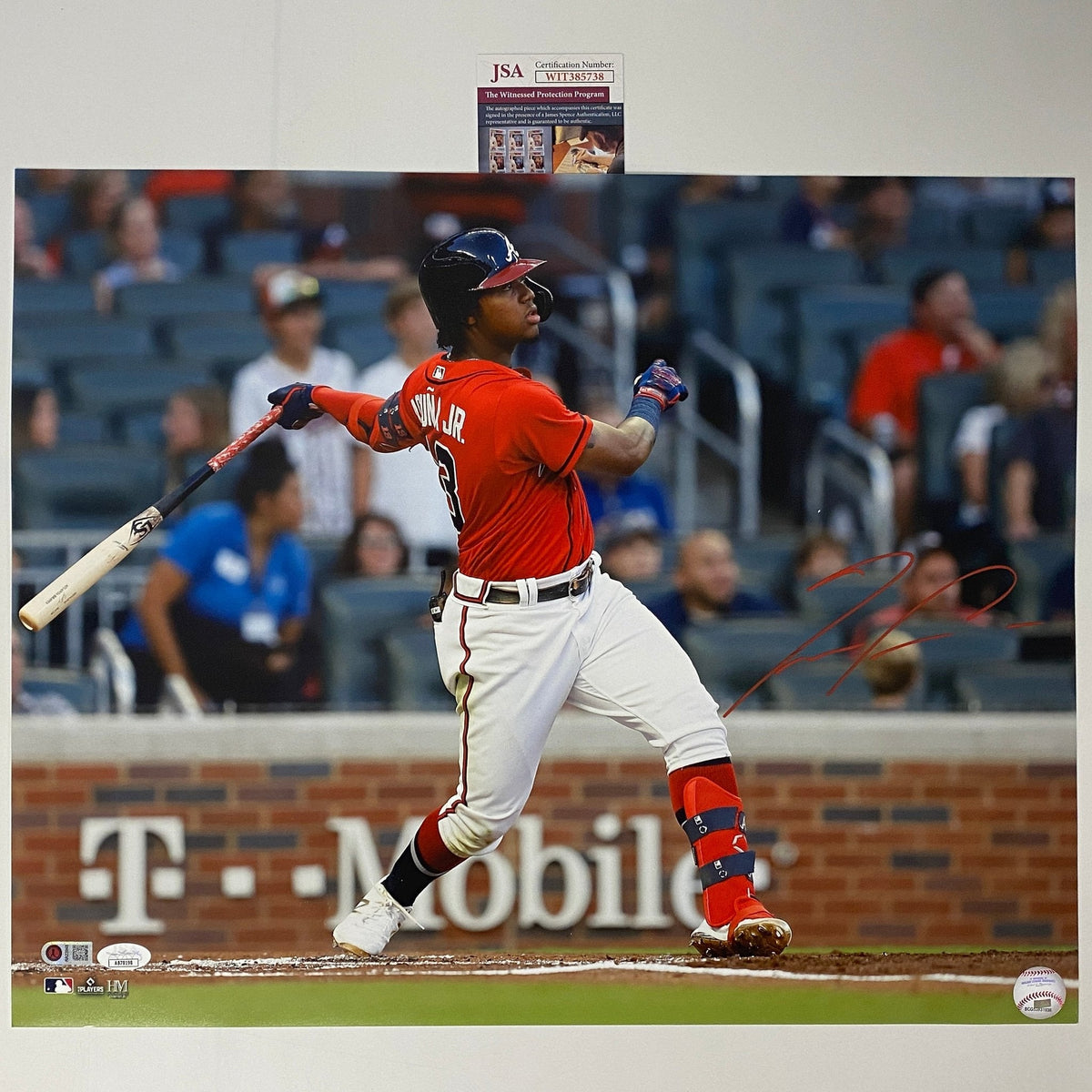 Autographed/Signed Ronald Acuna Jr. Atlanta Braves 16x20 Baseball Photo JSA COA #8