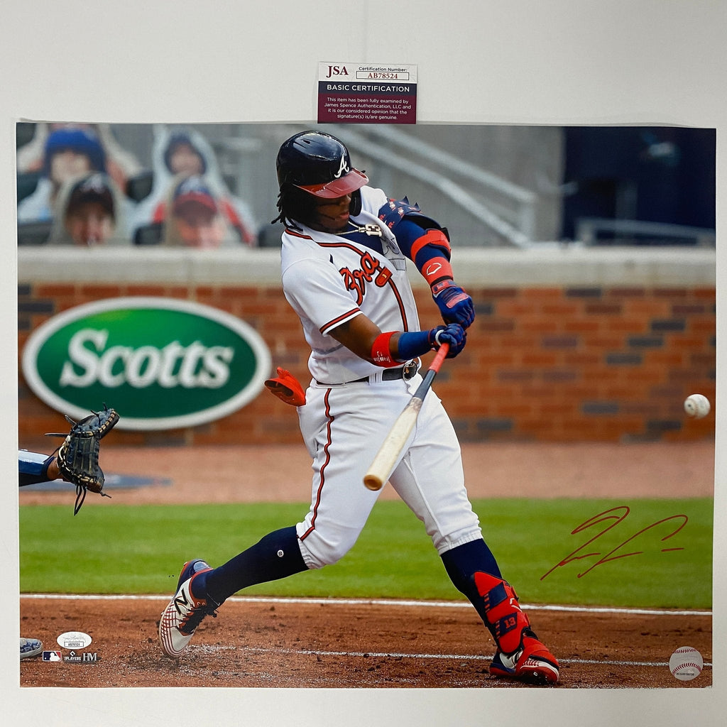 Autographed/Signed Ronald Acuna Jr. Atlanta Braves 16x20 Baseball Photo JSA COA #2