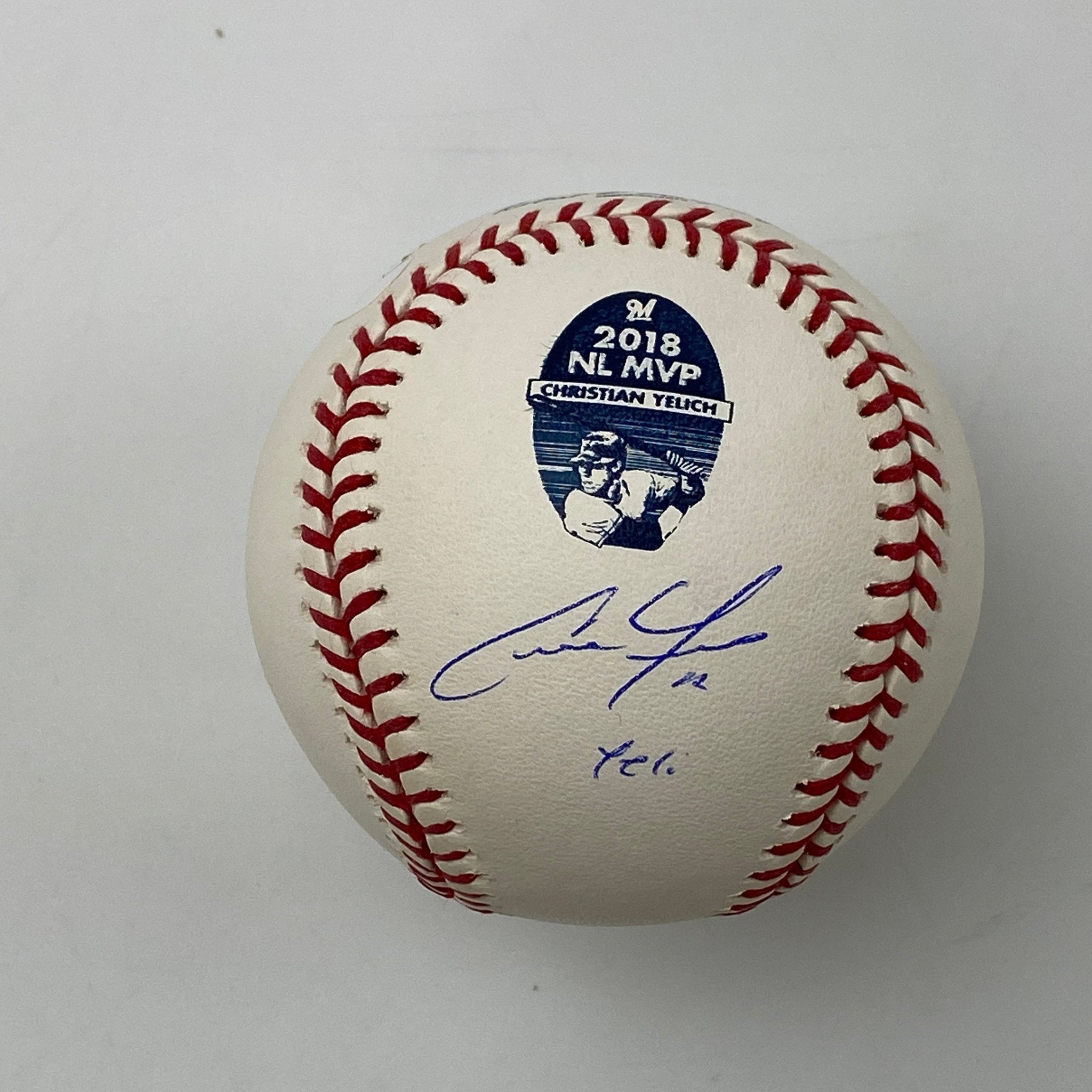 Autographed/Signed Christian Yelich Yeli 2018 NL MVP Rawlings Official Major League Baseball ROML JSA COA
