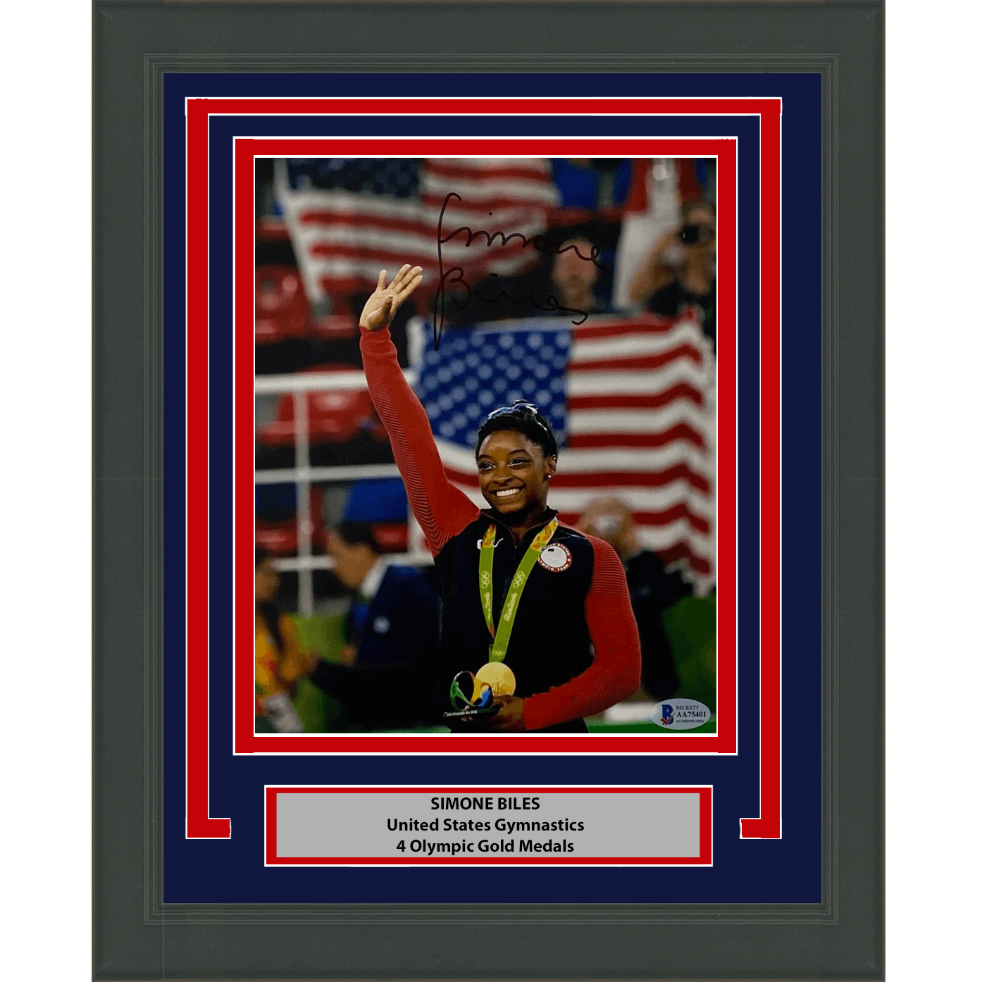 Framed Autographed/Signed Simone Biles Olympic Gymnast 8x10 Gymnastics Photo Beckett BAS COA #10