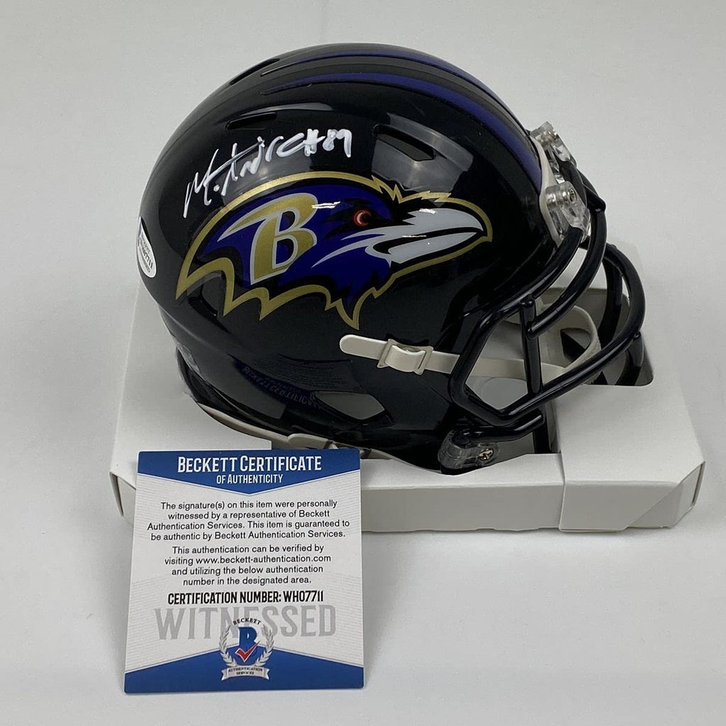 Autographed/Signed Mark Andrews Baltimore Ravens Mini Football Helmet Beckett BAS COA
