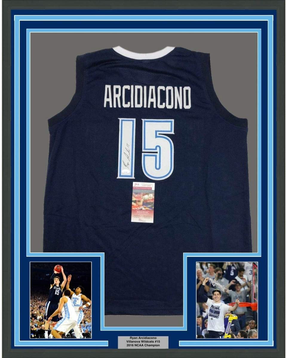 Framed Autographed/Signed Ryan Arcidiacono 35x39 Villanova Blue College Basketball Jersey JSA COA
