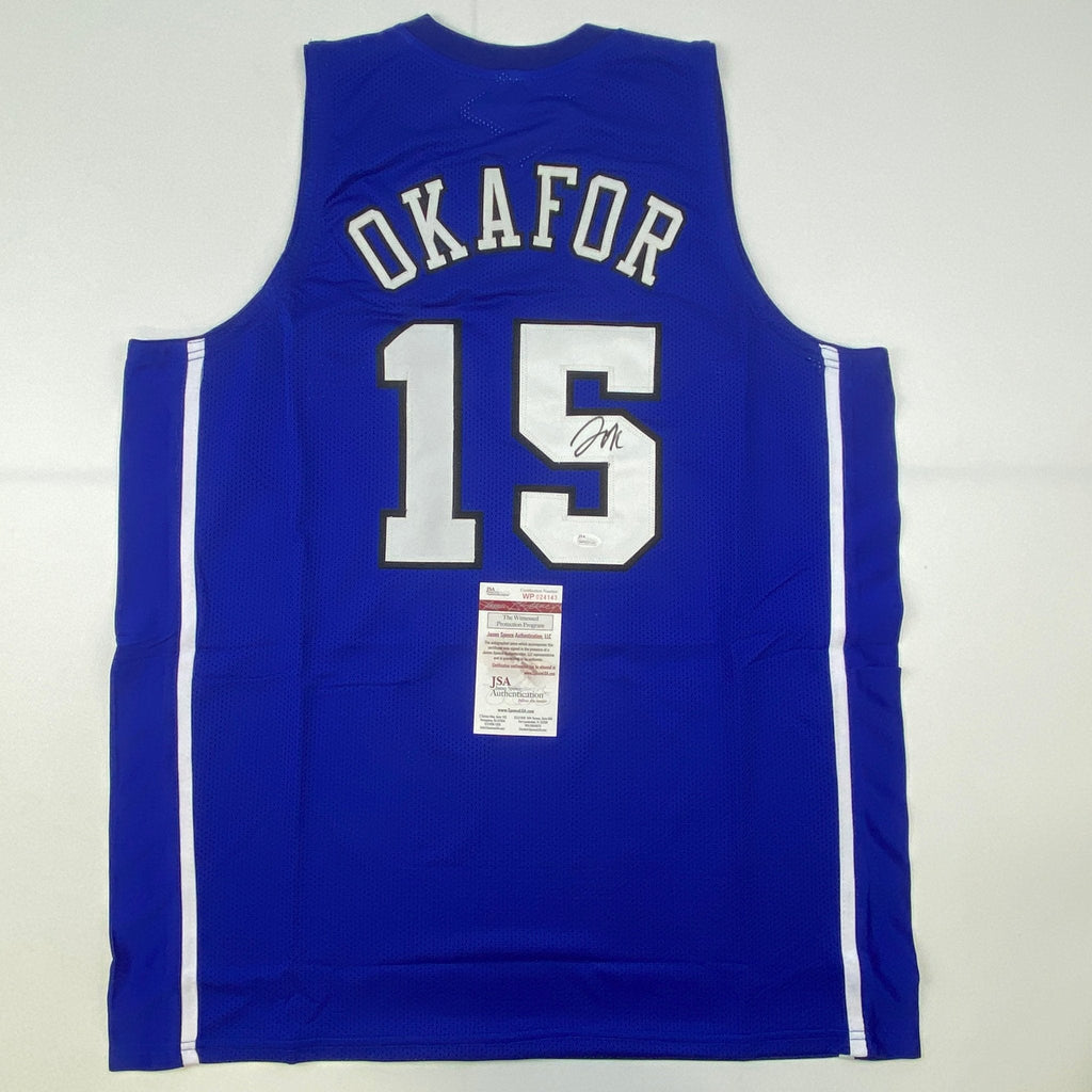 Autographed/Signed Jahlil Okafor Duke Blue College Basketball Jersey JSA COA