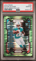 Graded 2023 Panini Prizm Devon Achane #365 Neon Green Pulsar Rookie RC Football Card PSA 10 Gem Mint