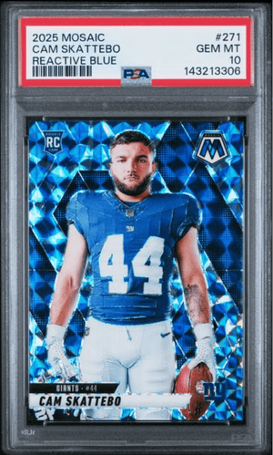 Graded 2025 Panini Mosaic Cam Skattebo #271 Reactive Blue Rookie RC Football Card PSA 10 Gem Mint