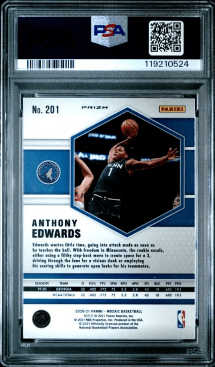 Graded 2020-21 Panini Mosaic Anthony Edwards #201 Reactive Orange Rookie RC Basketball Card PSA 10 Gem Mint