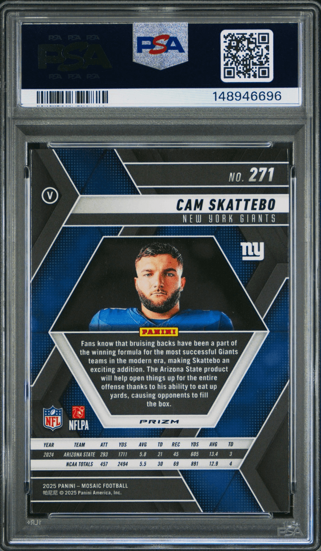 Graded 2025 Panini Mosaic Cam Skattebo #271 Red Camo Rookie RC Football Card PSA 10 Gem Mint