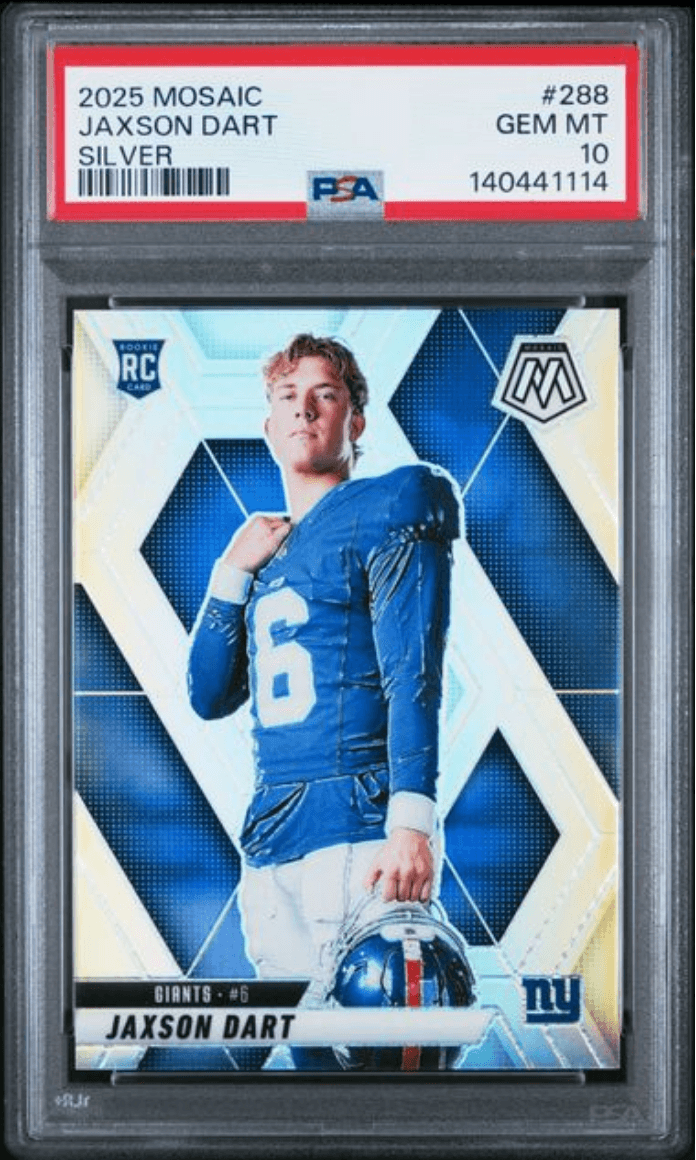 Graded 2025 Panini Mosaic Jaxson Dart #288 Silver Rookie RC Football Card PSA 10 Gem Mint