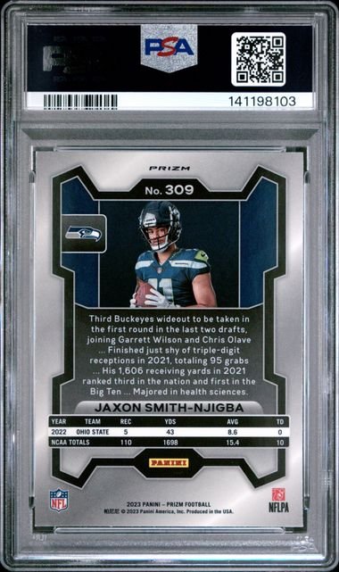 Graded 2023 Panini Prizm Jaxon Smith-Njigba #309 Variation Rookie RC Football Card PSA 10 Gem Mint