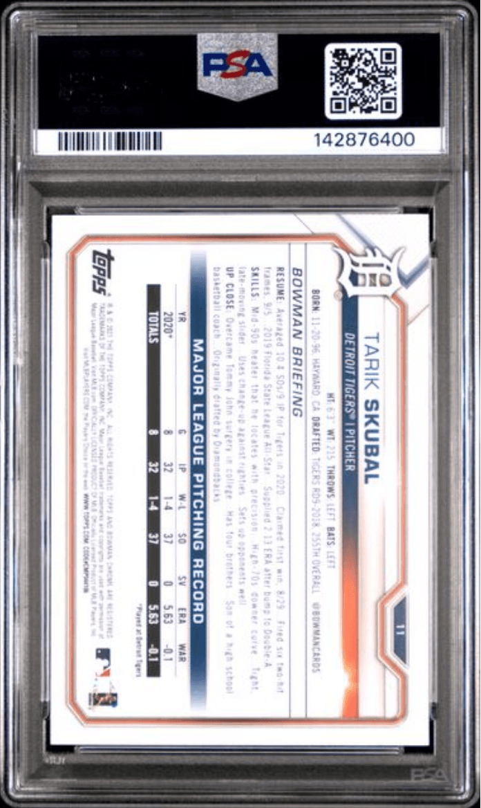 Graded 2021 Topps Bowman Tarik Skubal #11 Rookie RC Baseball Card PSA 10 Gem Mint