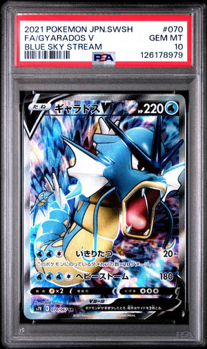 Graded 2021 PKM Japanese Sword & Shield s7R FA Gyarados V Full Art #070 Blue Sky Stream Trading Card Game PSA 10 Gem Mint