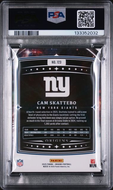 Graded 2025 Panini Origins Cam Skattebo #123 Rookie RC Football Card PSA 10 Gem Mint