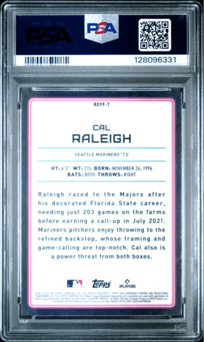 Graded 2022 Topps Bowman Mega Box Cal Raleigh #7 Chrome ROY Favorites Rookie RC Baseball Card PSA 10 Gem Mint