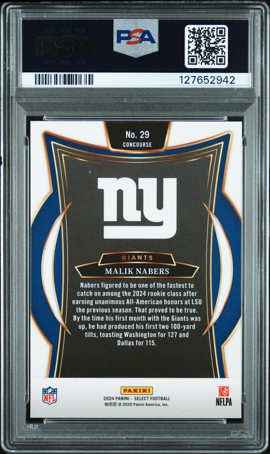 Graded 2024 Panini Select Malik Nabers #29 Rookie RC Football Card PSA 10 Gem Mint