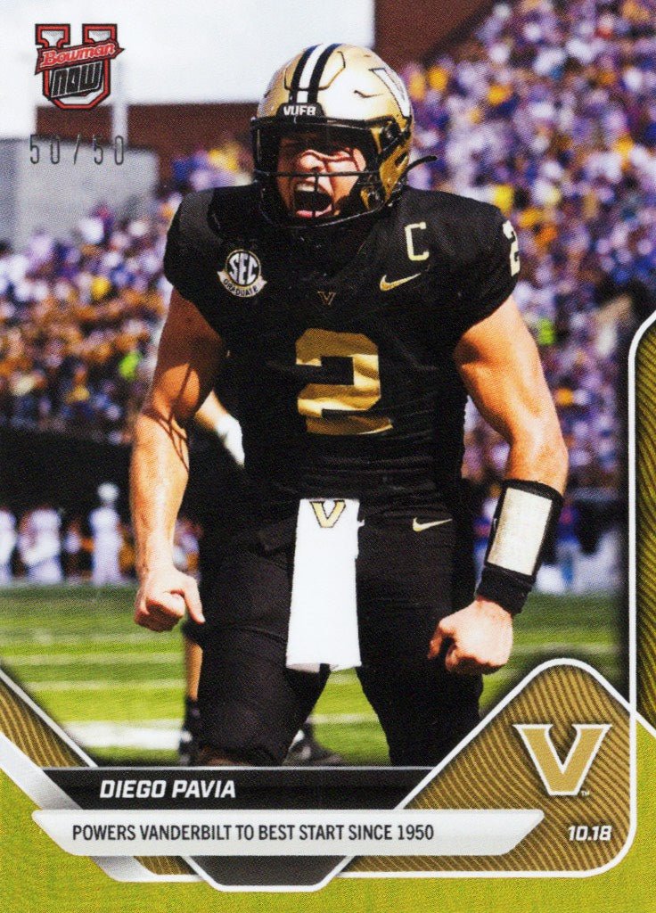 2025 Topps Bowman U Now Diego Pavia #31 Gold Foil /50 Vanderbilt Commodores Rookie RC Football Card