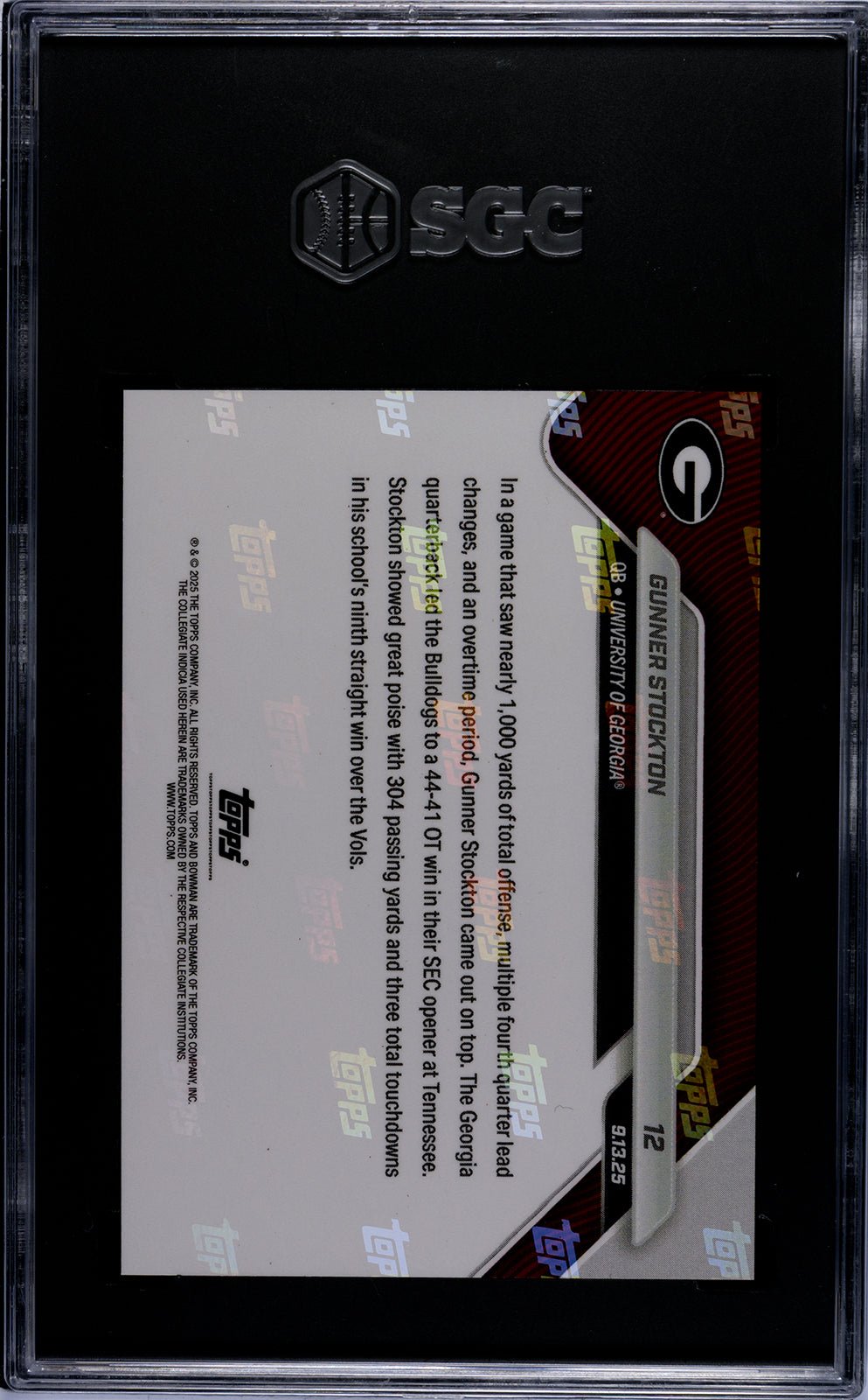 Graded 2025 Topps Bowman U Now Gunner Stockton #12 Rookie RC Football Card SGC 10 Gem Mint