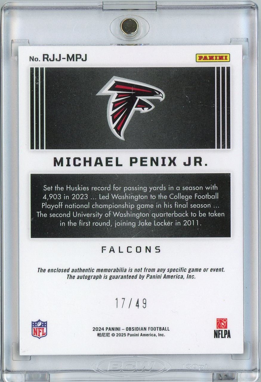 2024 Panini Obsidian Purple Auto Michael Penix Jr #RJJMPJ /49 Rookie RC Football Card