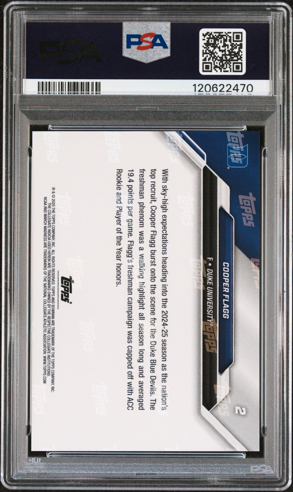Graded 2025 Topps Bowman U Now Cooper Flagg #2 March Madness Rookie RC Basketball Card PSA 10 Gem Mint