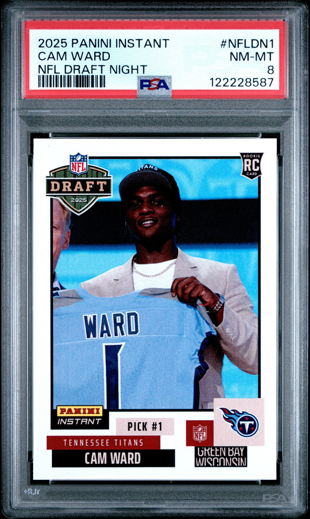 Graded 2025 Panini Instant Cam Ward #NFLDN1 NFL Draft Night Rookie RC Football Card PSA 8 Near Mint