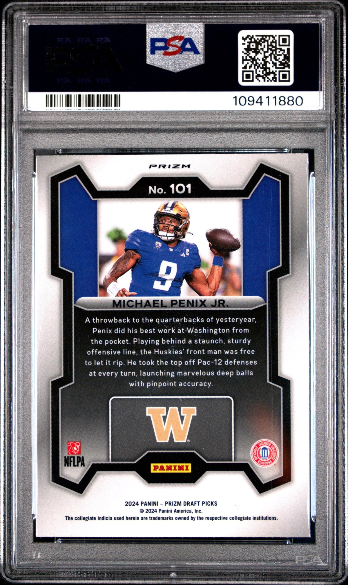 Graded 2024 Panini Prizm Draft Picks Michael Penix Jr #101 Red Ice Rookie RC Football Card PSA 10 Gem Mint