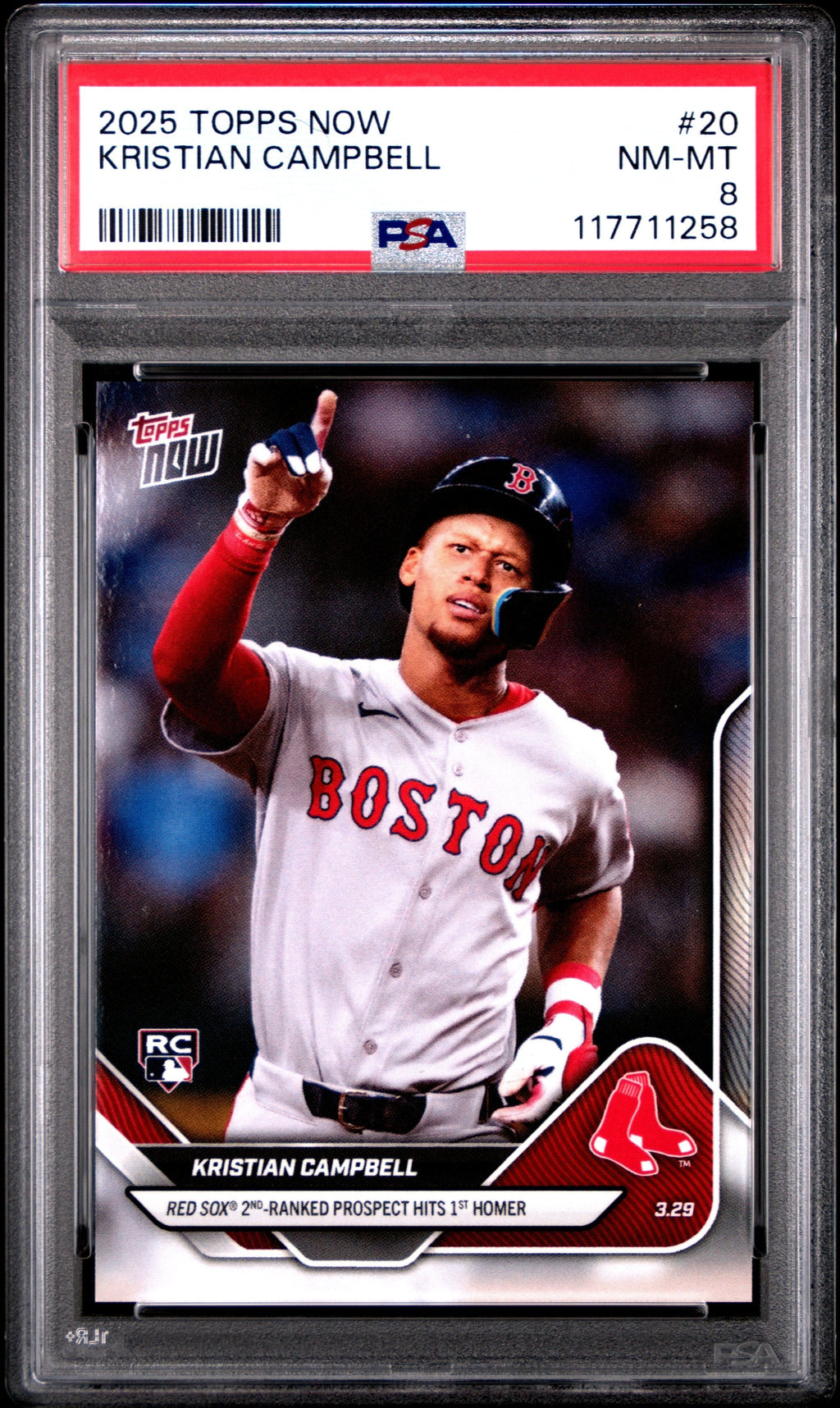 Graded 2025 Topps Now Kristian Campbell #20 Rookie RC Baseball Card PSA 8 Near Mint