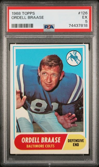 Graded 1968 Topps Ordell Braase #126 Football Card PSA 5 Excellent
