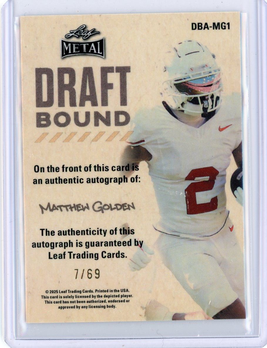 2025 Leaf Metal Matthew Golden #DBAMG1 Draft Bound Silver /69 Rookie RC Football Card