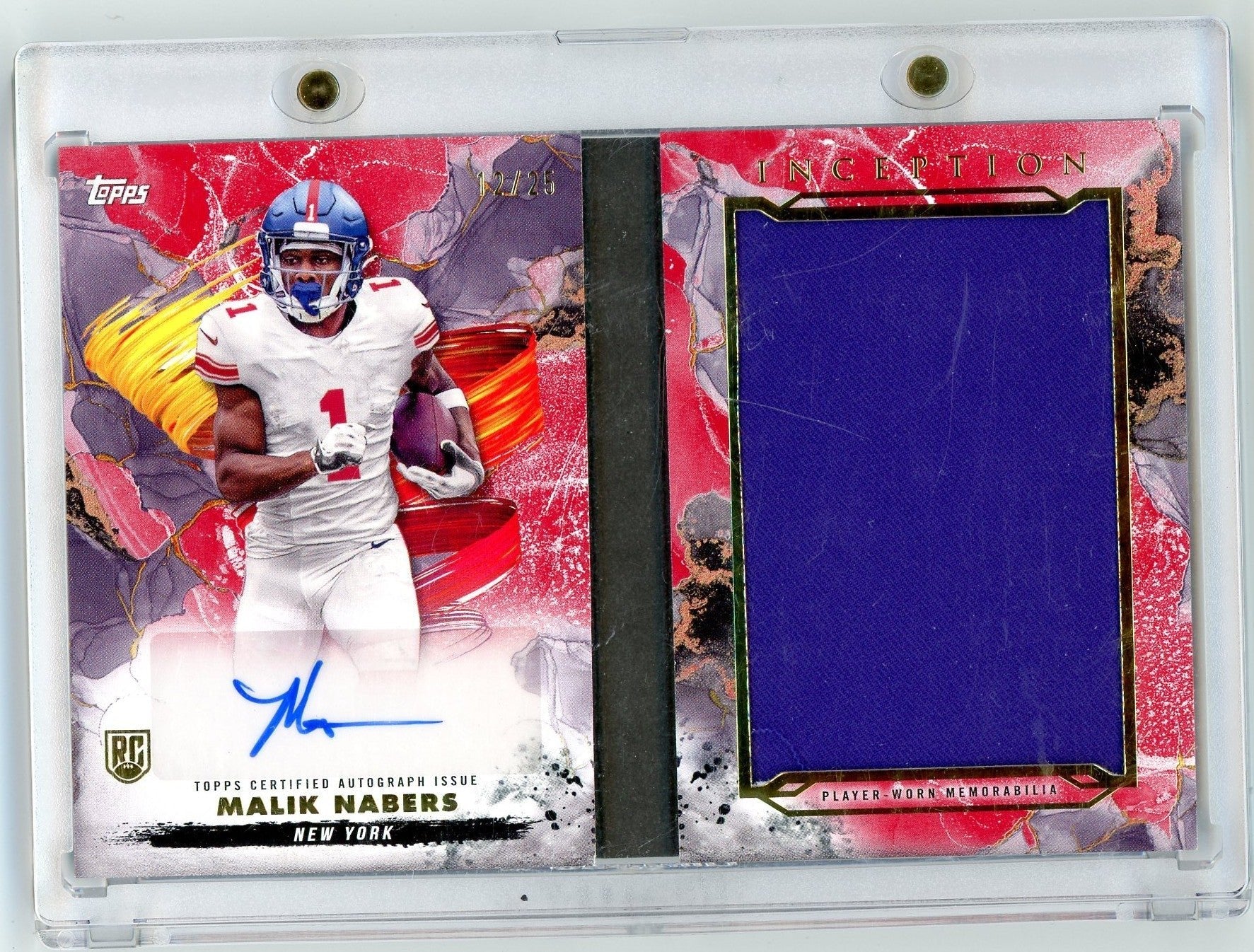 2024 Topps Inception Malik Nabers #ARBCMN Auto Book Relic Red /25 Rookie RC Football Card