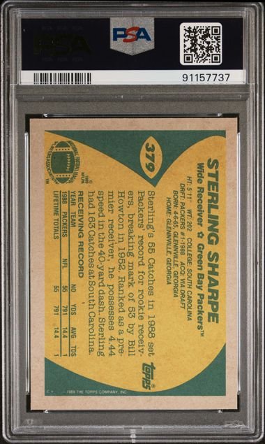 Graded 1989 Topps Sterling Sharpe #379 Rookie RC Football Card PSA 10 Gem Mint