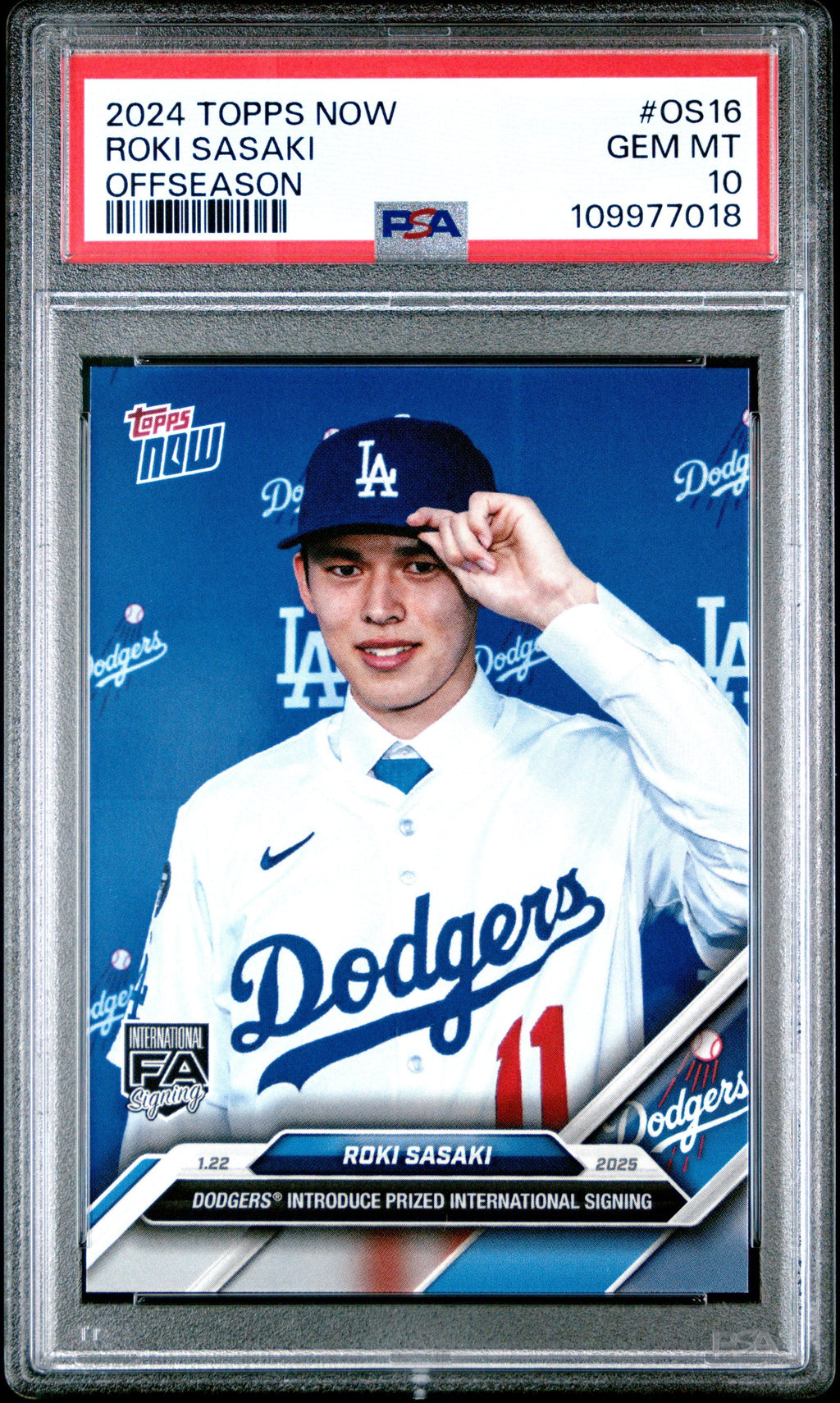 Graded 2024 Topps Now Roki Sasaki #OS16 Offseason Rookie RC Baseball Card PSA 10 Gem Mint