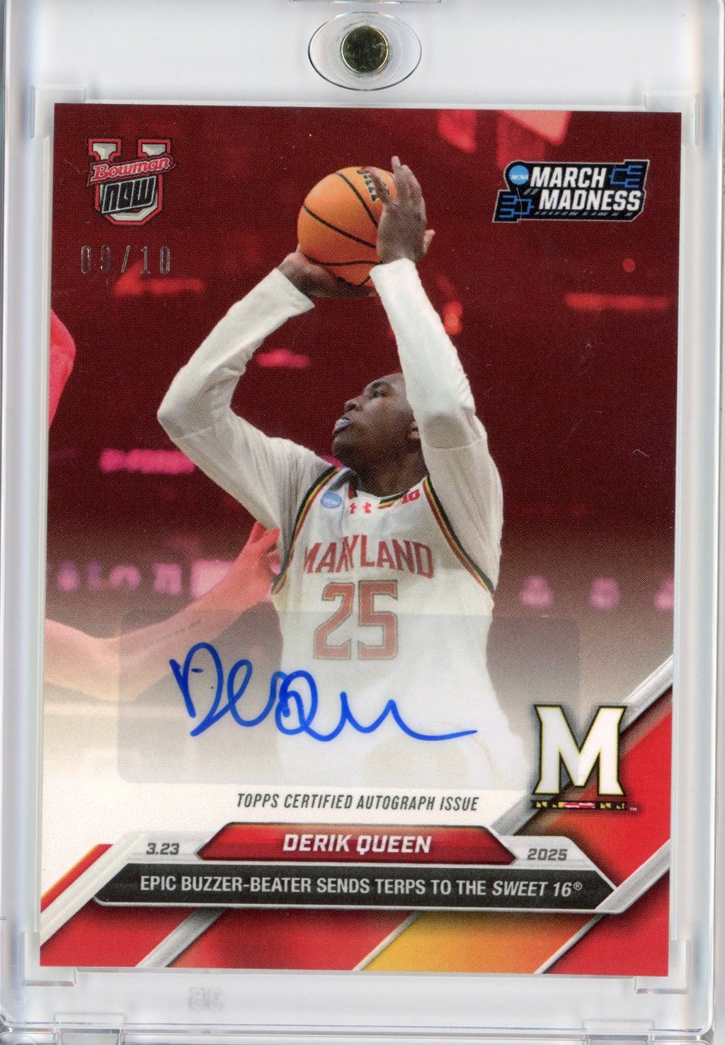 2024 Topps Bowman U Now Derik Queen #98A Red Auto /10 Rookie RC Basketball Card