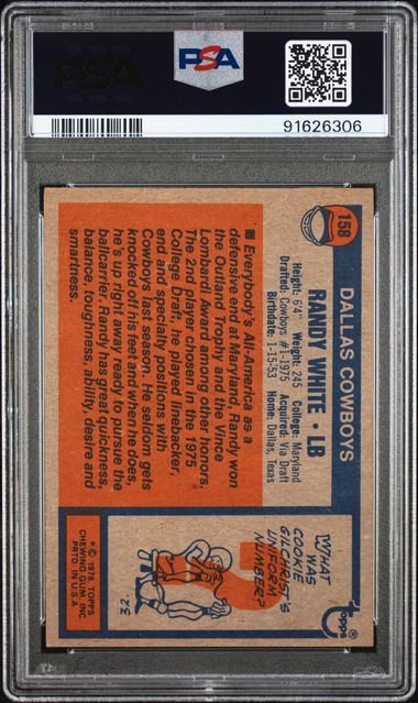 Graded 1976 Topps Randy White #158 Rookie RC Football Card PSA 7 NM