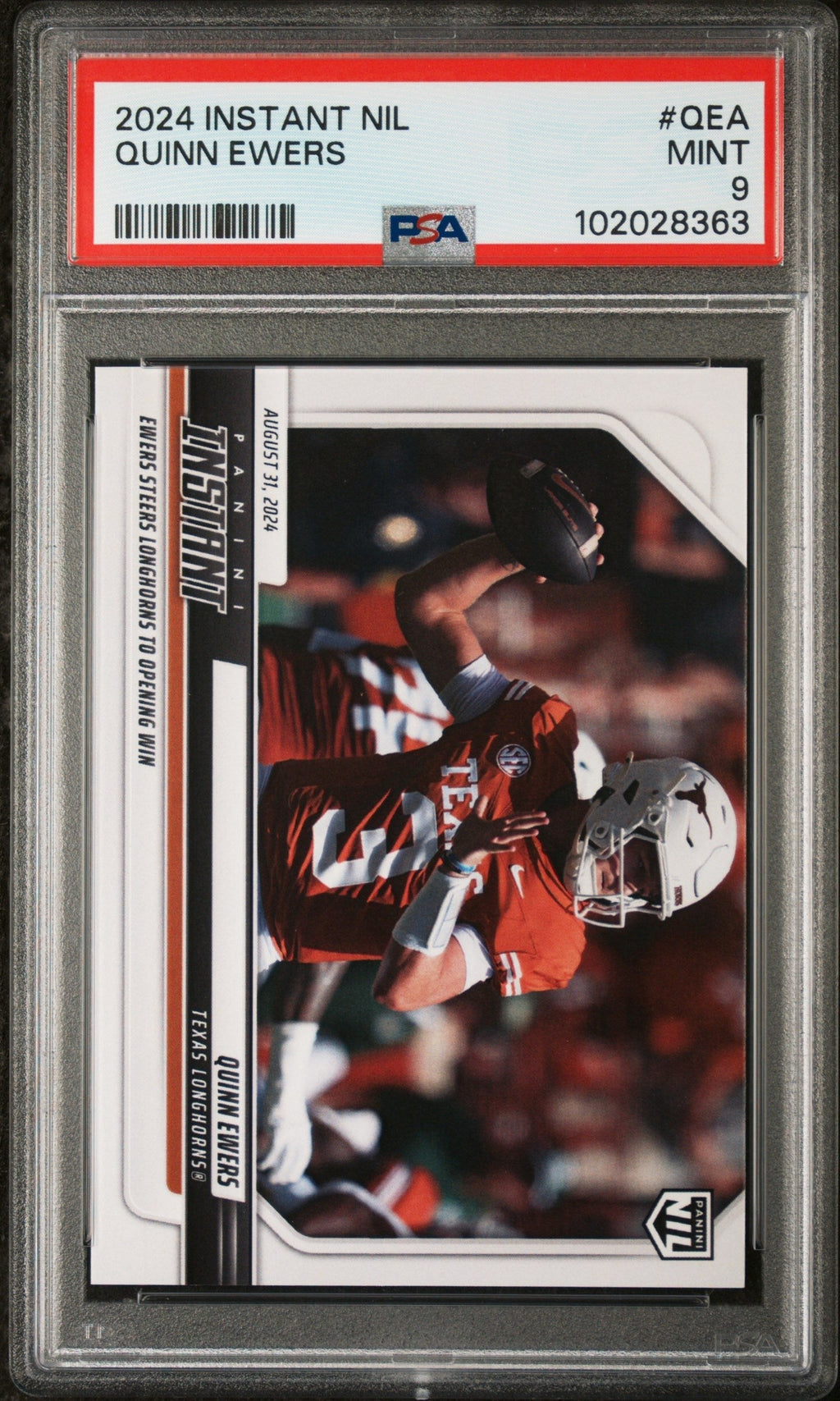 Graded 2024 Panini Instant NIL Quinn Ewers #QEA Rookie RC Football Card PSA 9 Mint