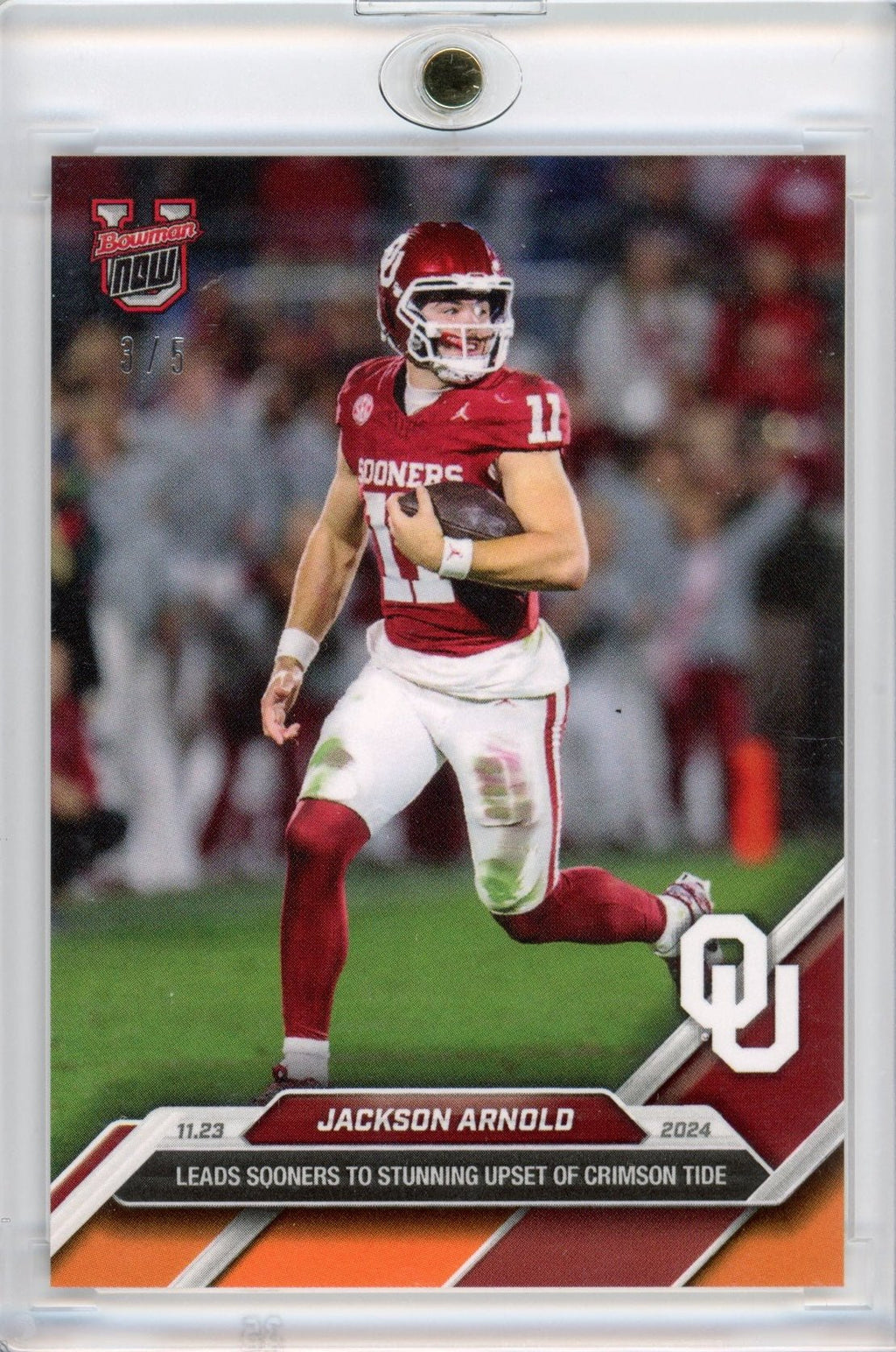 2024 Topps Bowman U Now Jackson Arnold #46 Orange #/5 Oklahoma Sooners Rookie RC Football Card