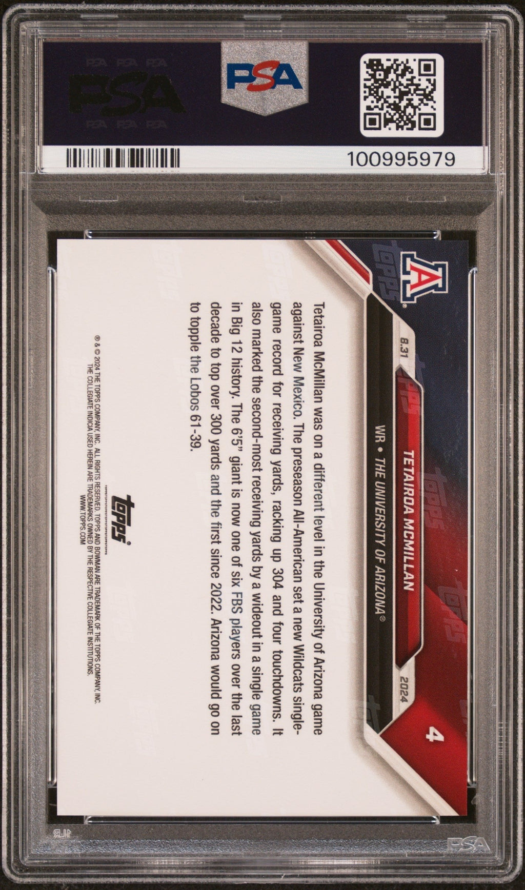 Graded 2024 Topps Bowman U Now Tetairoa McMillan #4 Rookie RC Football Card PSA 10 Gem Mint