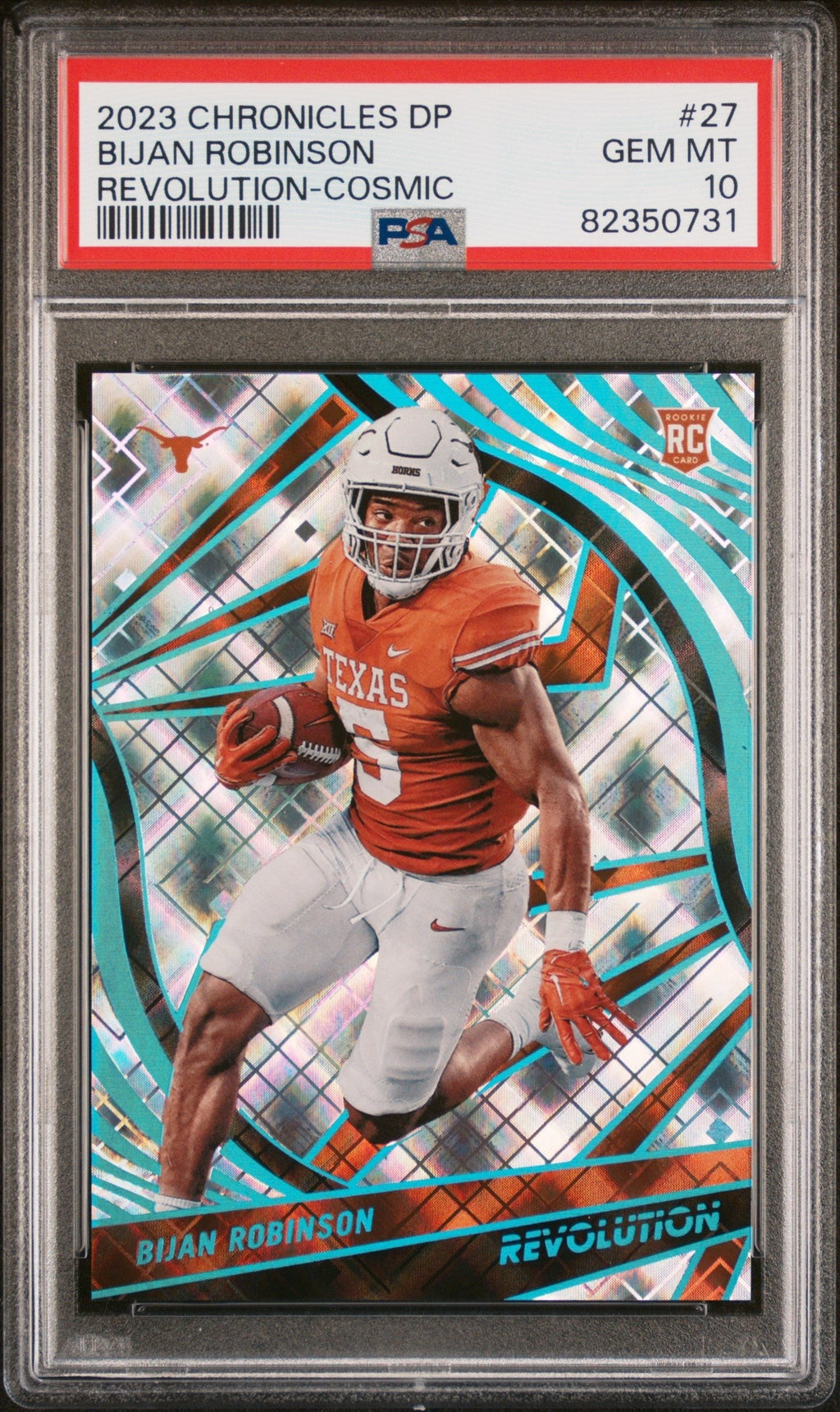 Graded 2023 Panini Chronicles Draft Picks Bijan Robinson #27 Revolution Cosmic /99 Rookie RC Football Card PSA 10 Gem Mint